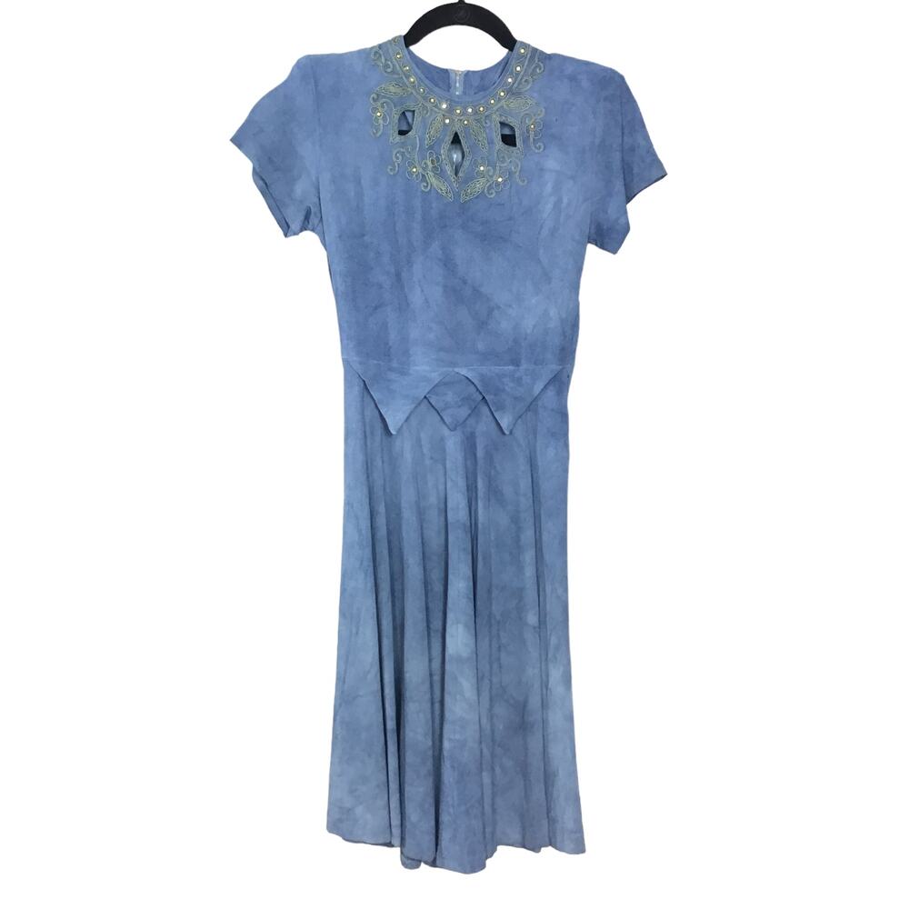 vintage 40's dress with cutouts blue‎ XS - Picture 6 of 9
